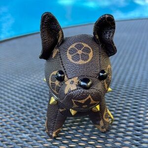 Dark Brown Adorable Dog Keychain with Gold Accents and Gold Spiked Collar NWOT